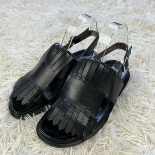 マルニ(Marni)のMARNI マルニ フリンジ サンダル レザー ブラック ストラップ 37(サンダル)