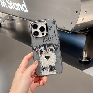 【数量限定】iPhone15　スマホ　グレー　クリア　ケース　アッシュ　犬　黒