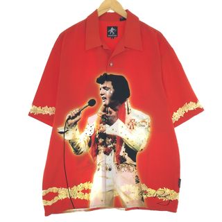 古着 ELVIS PRESLEY エルヴィスプレスリー 総柄 チカーノシャツ 半袖 オープンカラー ポリシャツ メンズXL /eaa441632(シャツ)