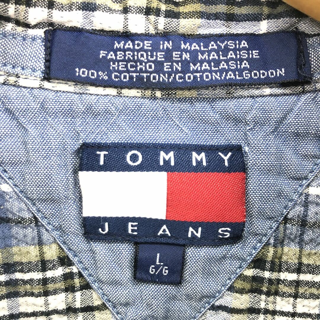 TOMMY HILFIGER(トミーヒルフィガー)の古着 90年代 トミーヒルフィガー TOMMY HILFIGER シアサッカー 半袖 ボタンダウン チェックシャツ メンズL /eaa441041 メンズのトップス(シャツ)の商品写真