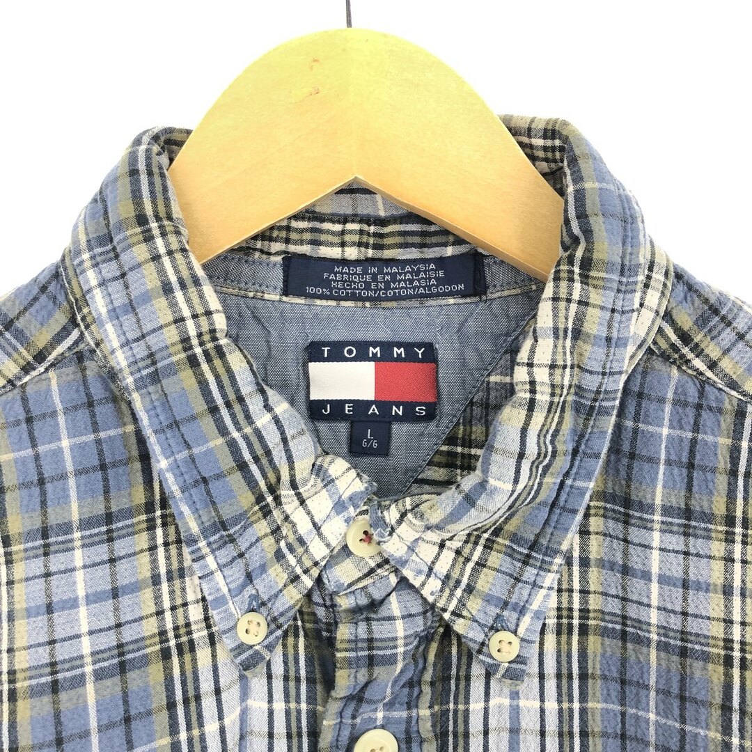 TOMMY HILFIGER(トミーヒルフィガー)の古着 90年代 トミーヒルフィガー TOMMY HILFIGER シアサッカー 半袖 ボタンダウン チェックシャツ メンズL /eaa441041 メンズのトップス(シャツ)の商品写真