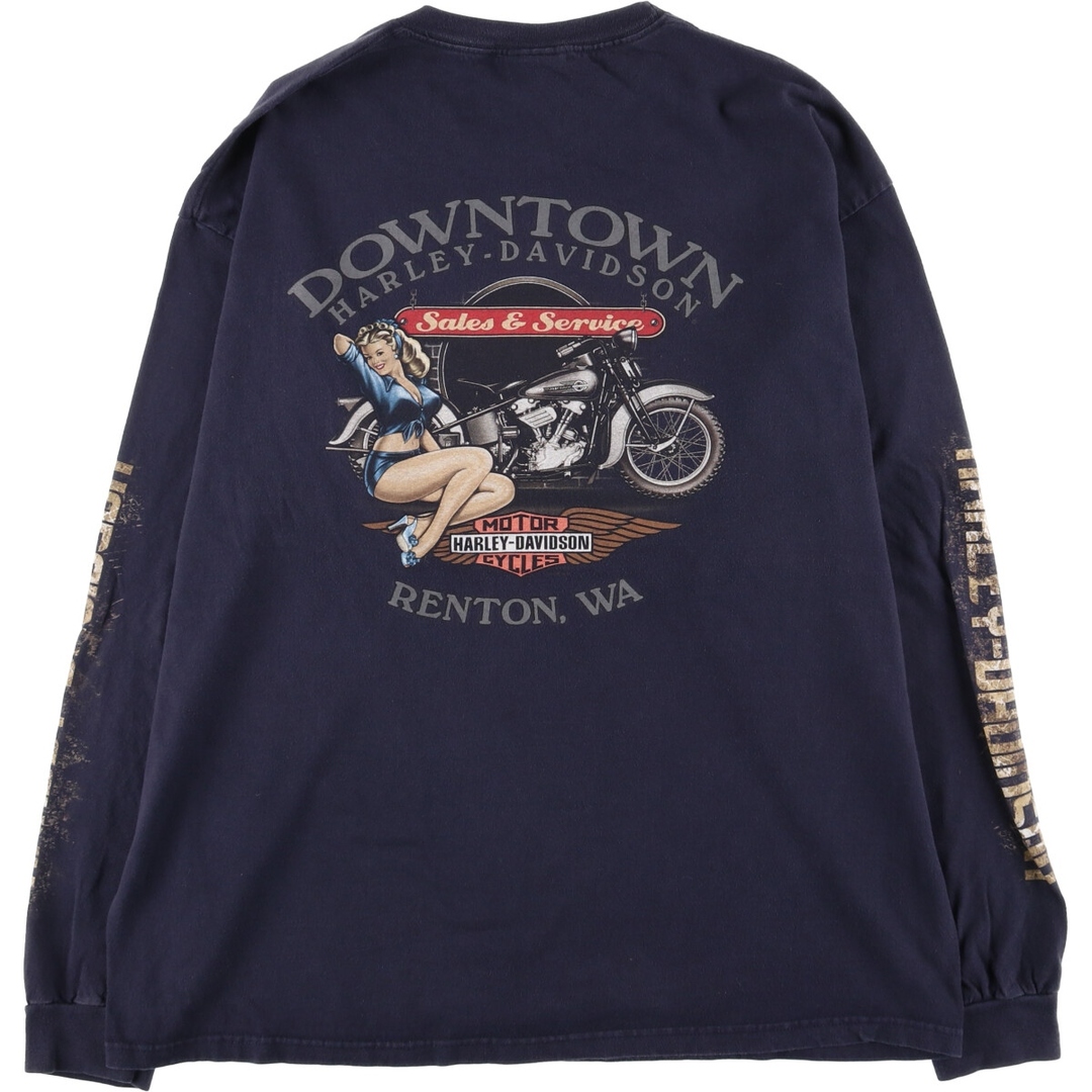 Harley Davidson(ハーレーダビッドソン)の古着 ハーレーダビッドソン Harley-Davidson ピンナップガール ロングTシャツ ロンT USA製 メンズXXL /eaa438561 メンズのトップス(Tシャツ/カットソー(半袖/袖なし))の商品写真