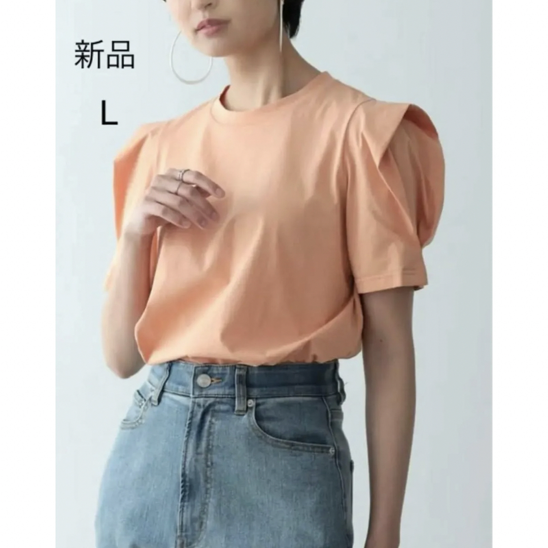 Re:EDIT(リエディ)のシルケットパワショルデザインカットソーTシャツ　オレンジ　L レディースのトップス(シャツ/ブラウス(半袖/袖なし))の商品写真