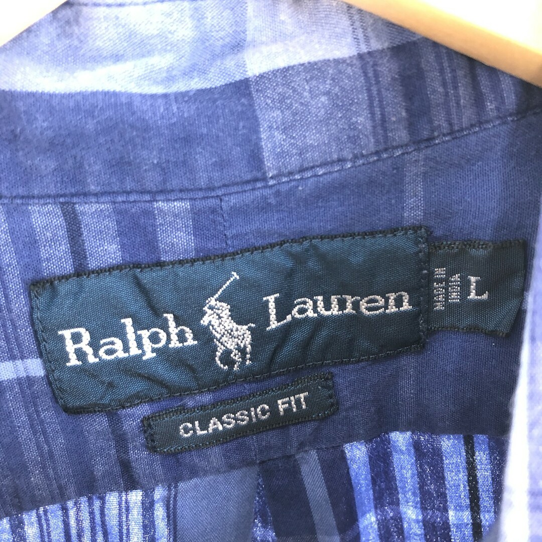 Ralph Lauren(ラルフローレン)の古着 ラルフローレン Ralph Lauren CLASSIC FIT 半袖 ボタンダウン チェックシャツ メンズL /eaa441437 メンズのトップス(シャツ)の商品写真