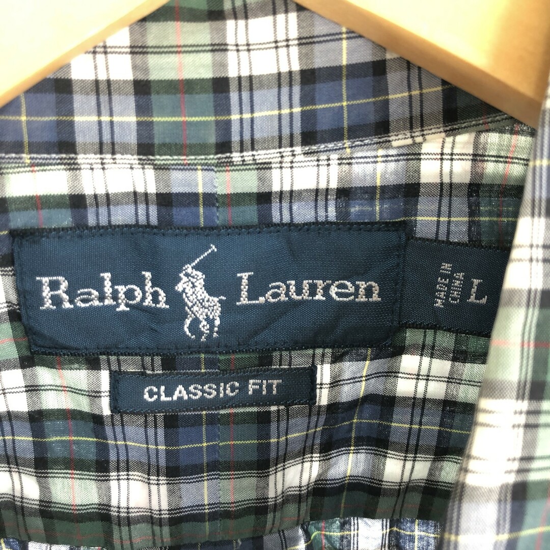 Ralph Lauren(ラルフローレン)の古着 ラルフローレン Ralph Lauren CLASSIC FIT 半袖 ボタンダウン チェックシャツ メンズL /eaa441440 メンズのトップス(シャツ)の商品写真