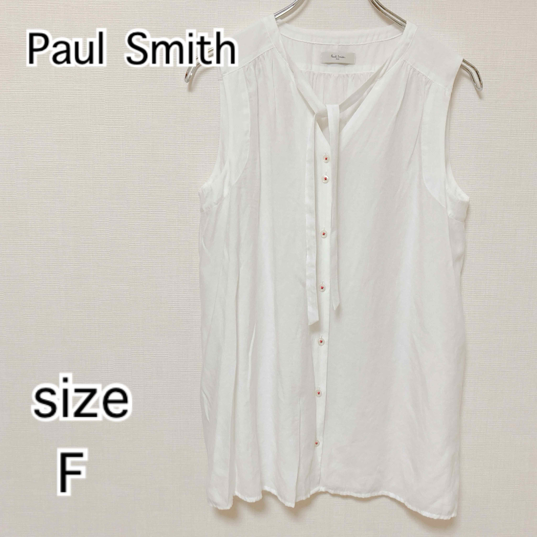 Paul Smith(ポールスミス)のポールスミス　レディース　ノースリーブ　ブラウス　ホワイト レディースのトップス(シャツ/ブラウス(半袖/袖なし))の商品写真