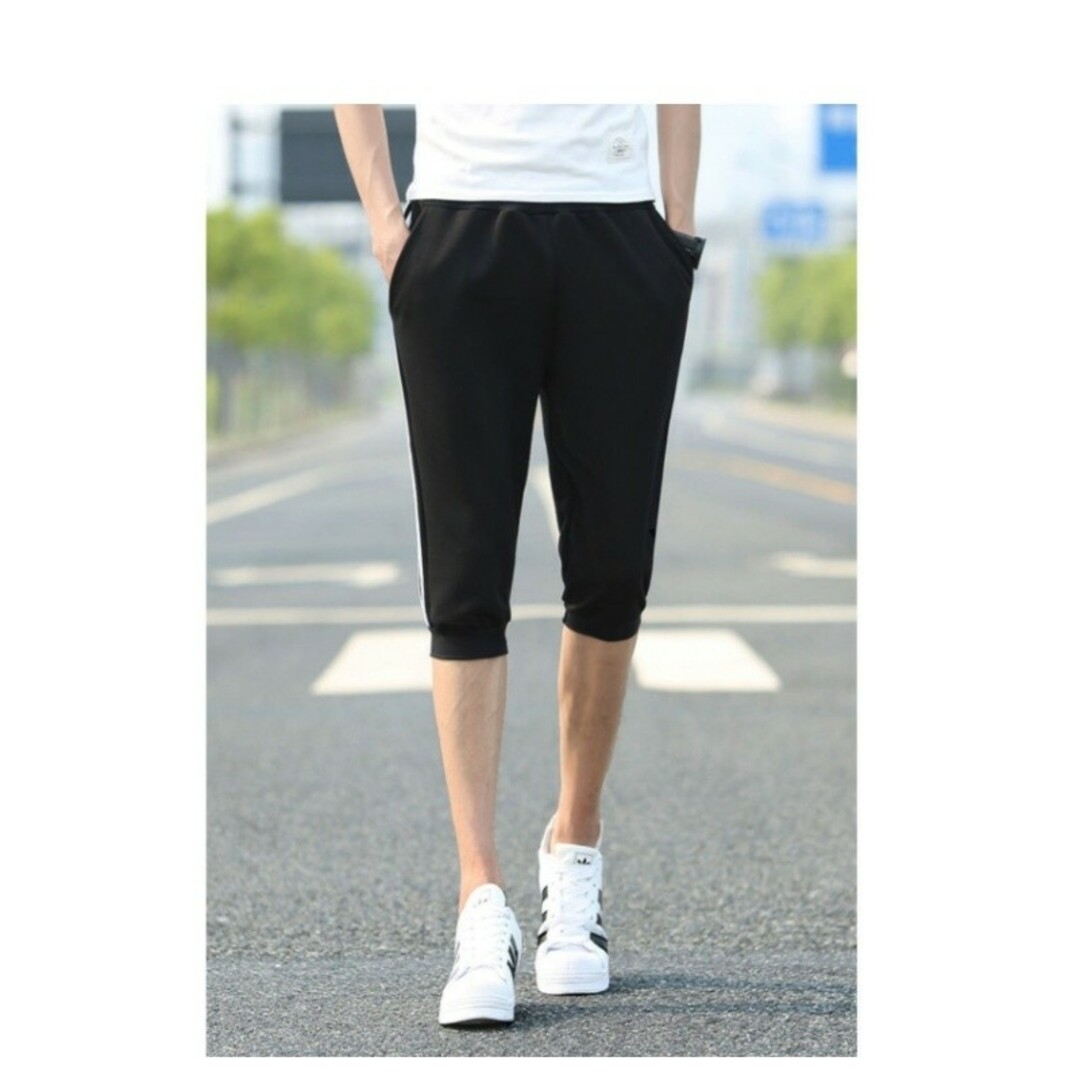 メンズ ハーフパンツ スポーツ ランニング ルームウェア  黒 ライン メンズのパンツ(ショートパンツ)の商品写真