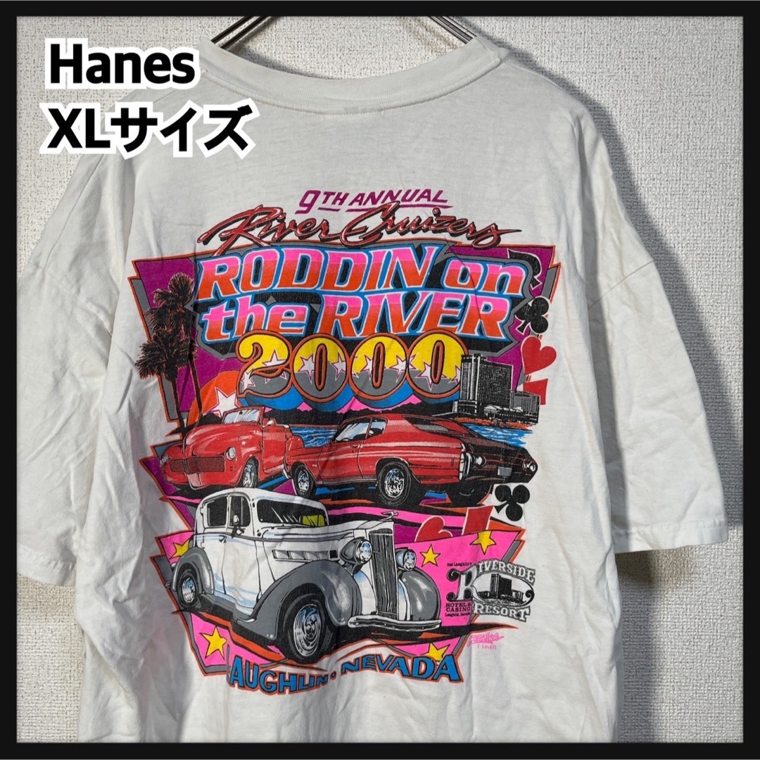 Hanes(ヘインズ)の【ヘインズ】Tシャツ　アメ車　クラシックカー　白T　ネバダ　バックプリント F9 メンズのトップス(Tシャツ/カットソー(半袖/袖なし))の商品写真