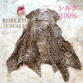 Roberto Cavalli - ロベルトカバッリ ワンピース レオパード 総柄 シルク100% Mサイズ 変形