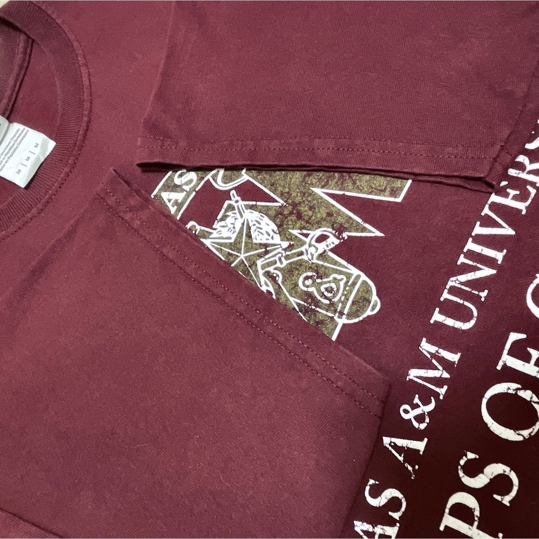 GILDAN(ギルタン)のUSA古着　GILDAN　Tシャツ　M　ワインレッド　ボルドー　赤　カレッジロゴ メンズのトップス(Tシャツ/カットソー(半袖/袖なし))の商品写真