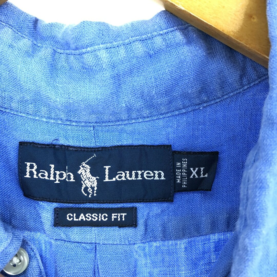 Ralph Lauren(ラルフローレン)の古着 ラルフローレン Ralph Lauren CLASSIC FIT クラシックフィット 半袖 リネン ボタンダウンシャツ メンズXL /eaa446307 メンズのトップス(シャツ)の商品写真