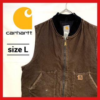 カーハート(carhartt)の90s 古着 カーハート ダックベスト 革ロゴ 中綿 ベスト L (ベスト)