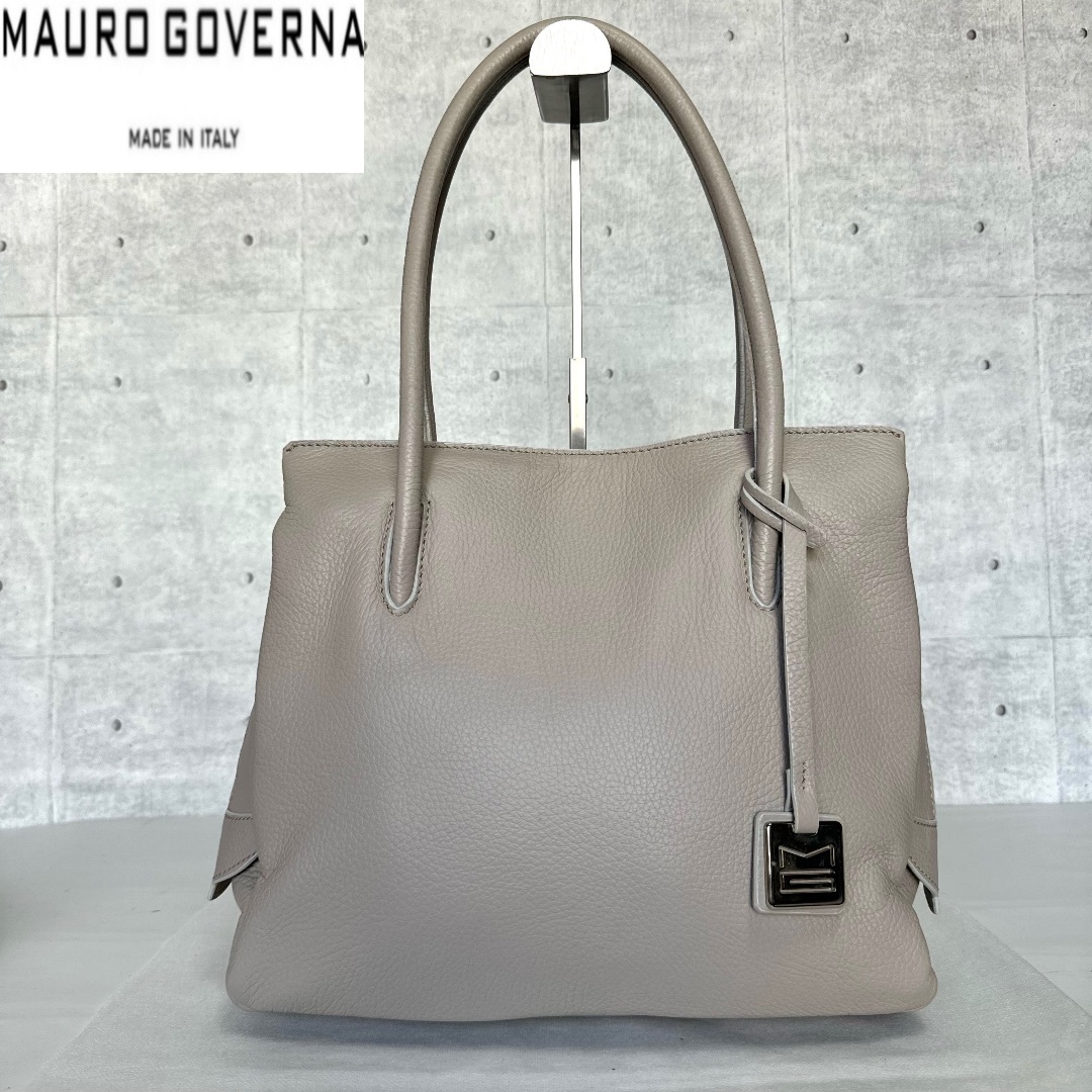 【美品】MAURO GOVERNA グレー レザー シルバー金具 ハンドバッグ レディースのバッグ(トートバッグ)の商品写真