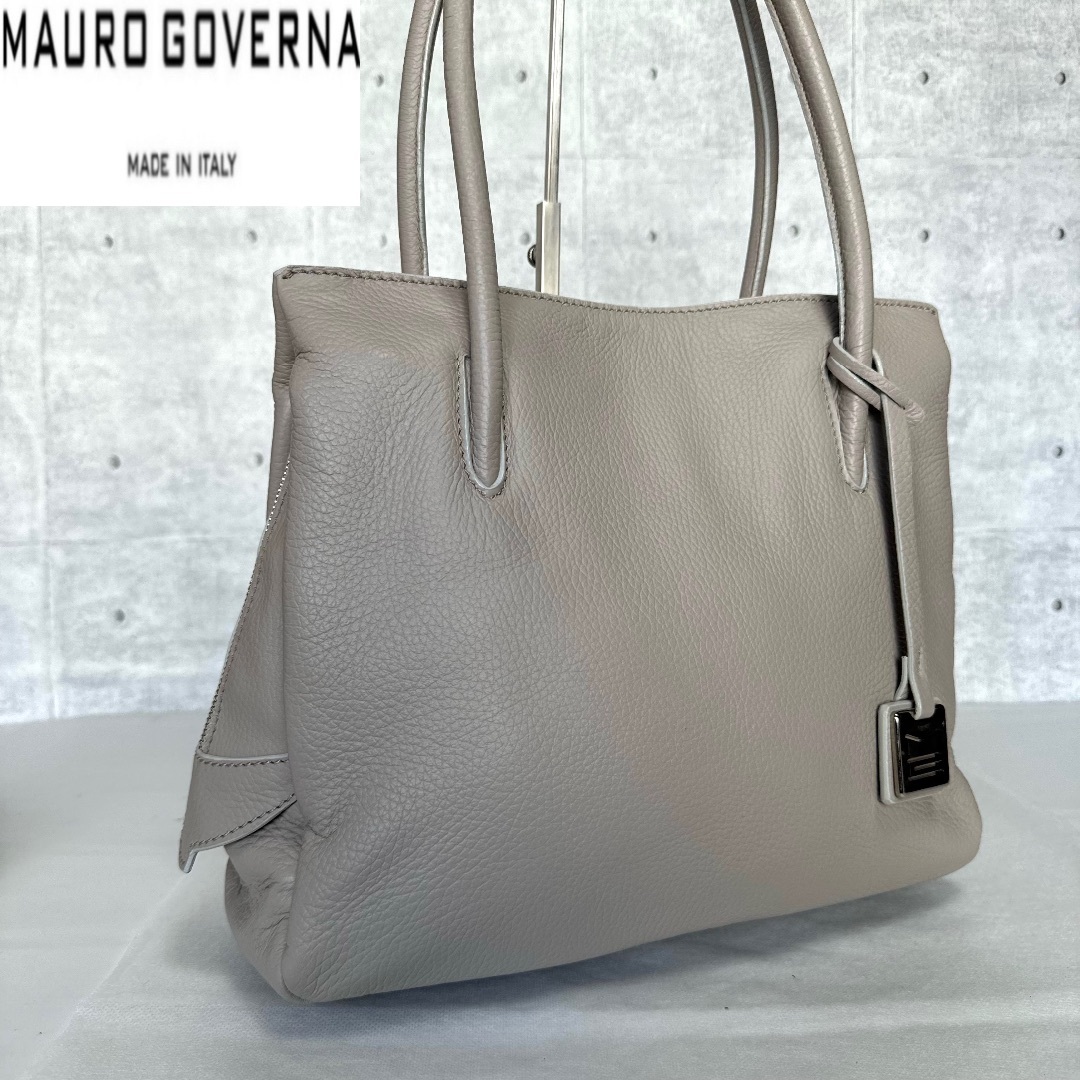 【美品】MAURO GOVERNA グレー レザー シルバー金具 ハンドバッグ レディースのバッグ(トートバッグ)の商品写真