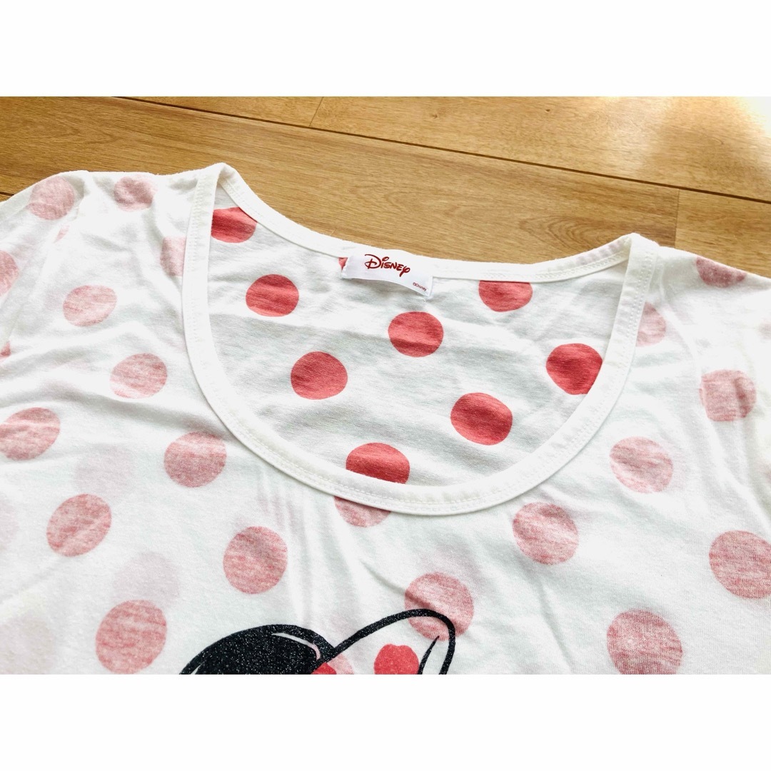 Disney(ディズニー)の【Ladies'】 Disney ミニーマウス ミニーちゃん ホワイト 水玉 レディースのトップス(Tシャツ(半袖/袖なし))の商品写真