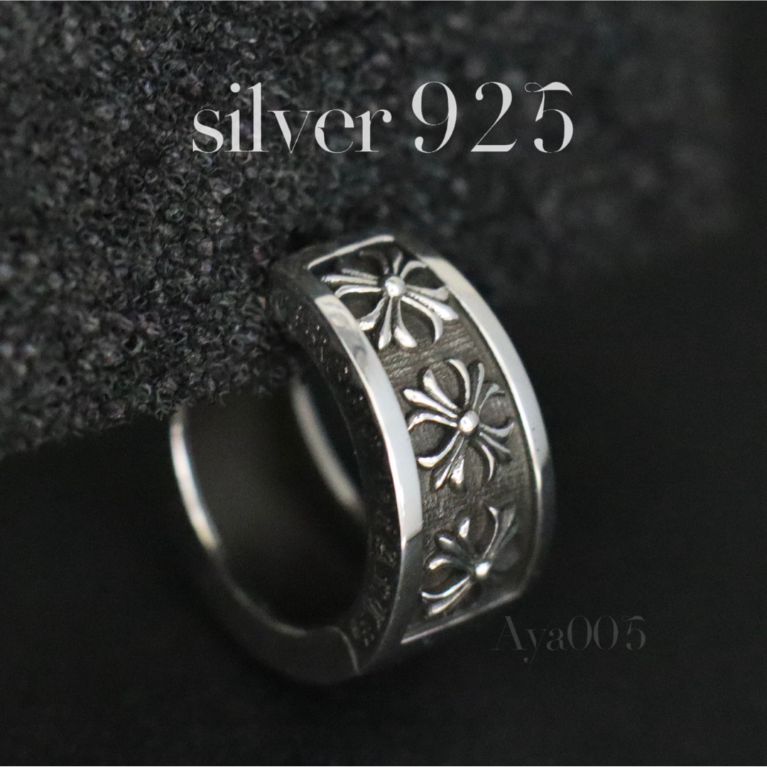 シルバー925 クロス フープピアス silver925 十字架 重厚 クール メンズのアクセサリー(ピアス(片耳用))の商品写真