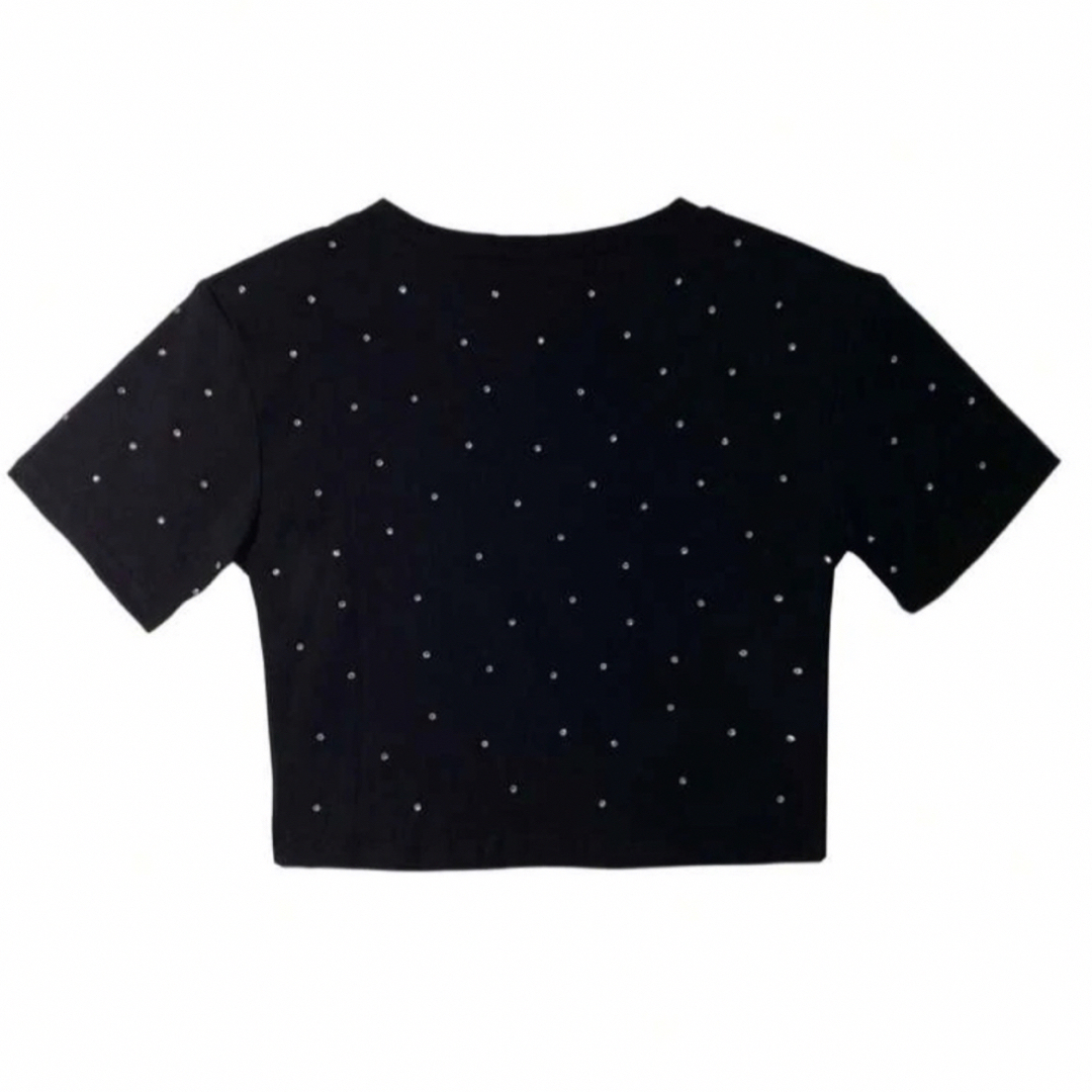 ラインストーンTシャツ　ブラック　トップス　短丈　クロップド丈　韓国　キラキラ レディースのトップス(Tシャツ(半袖/袖なし))の商品写真