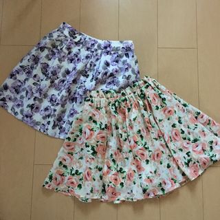 ヘザー(heather)の花柄 ミニスカート スカショ キュロット ショートパンツ 紫 ピンク(キュロット)