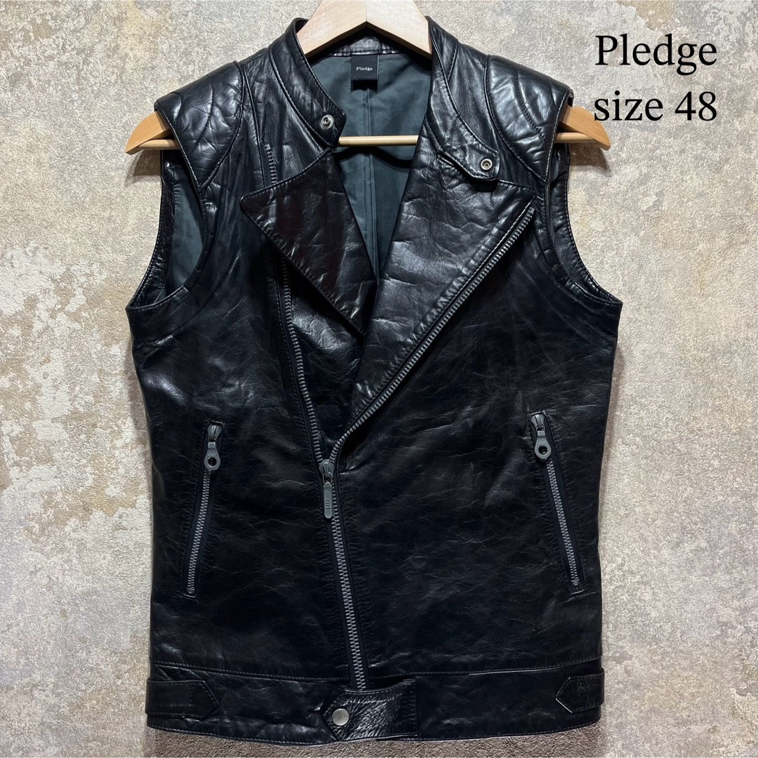 Pledge(プレッジ)のPledge プレッジ レザーベスト ライダースベスト メンズのトップス(ベスト)の商品写真