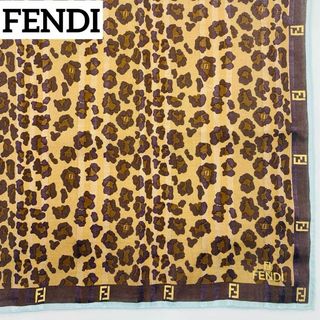 フェンディ(FENDI)の美品 ★FENDI★ ハンカチ 大判 ズッカ レオパード ブラウン スカイブルー(ハンカチ)