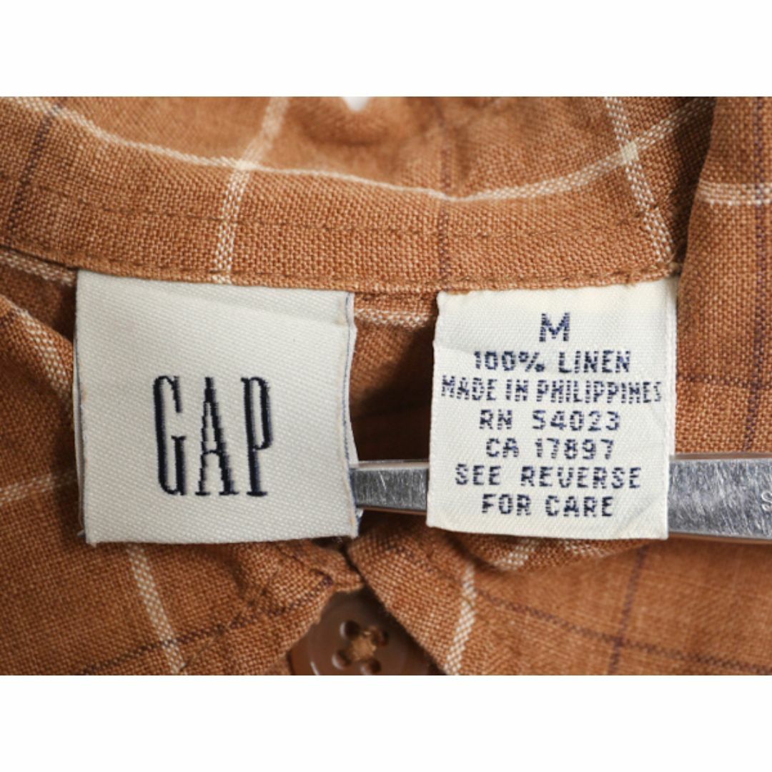 00s OLD GAP 100% リネン チェック 半袖 シャツ レディース М / 00年代オールド ギャップ 半袖シャツ ポケット付き マルチカラー ボックス メンズのトップス(シャツ)の商品写真