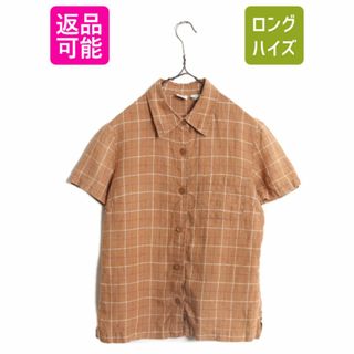 00s OLD GAP 100% リネン チェック 半袖 シャツ レディース М / 00年代オールド ギャップ 半袖シャツ ポケット付き マルチカラー ボックス(シャツ)