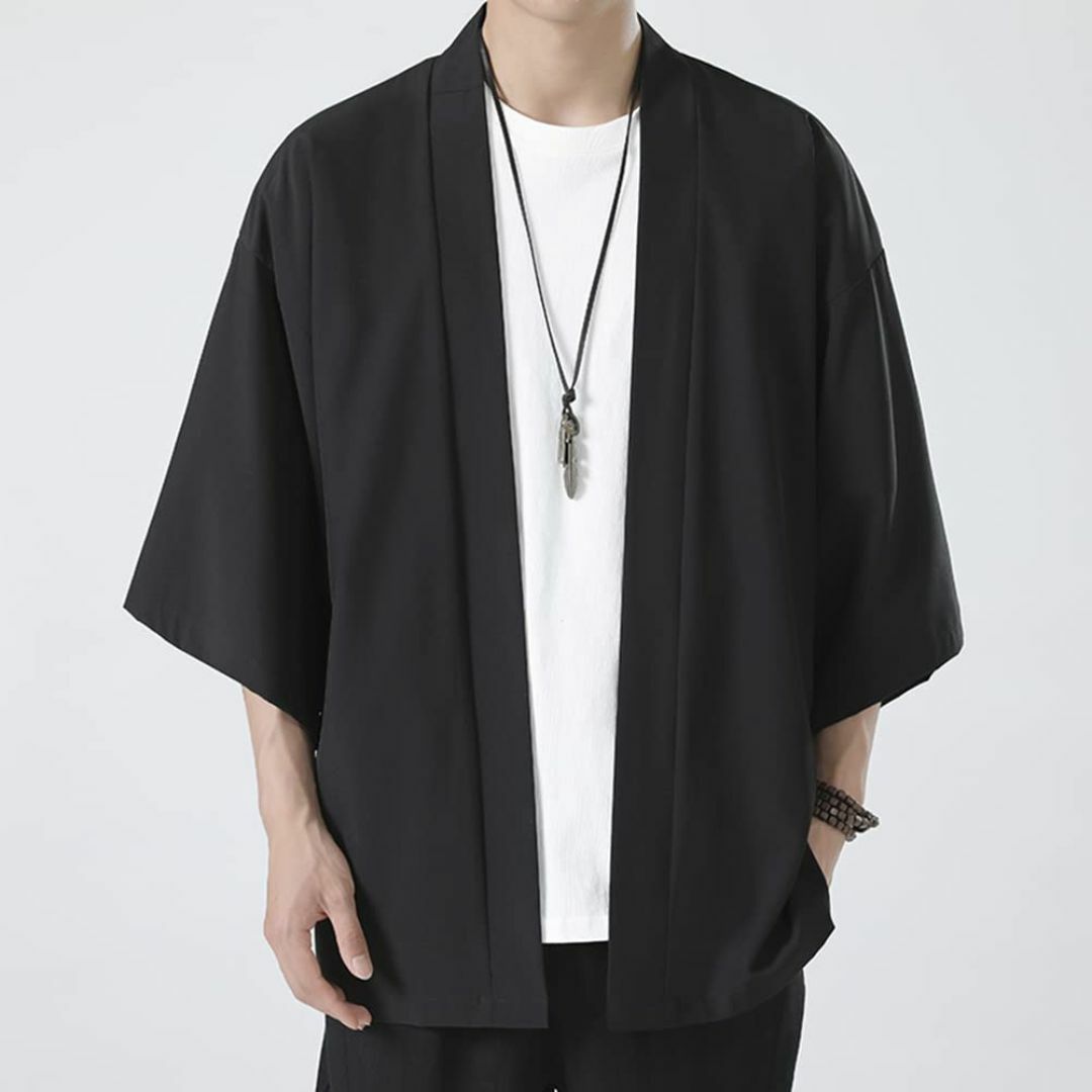 [Yezai] メンズ 夏服 和式カーディガン メンズ 無地 羽織 七分袖 半袖 メンズのファッション小物(その他)の商品写真