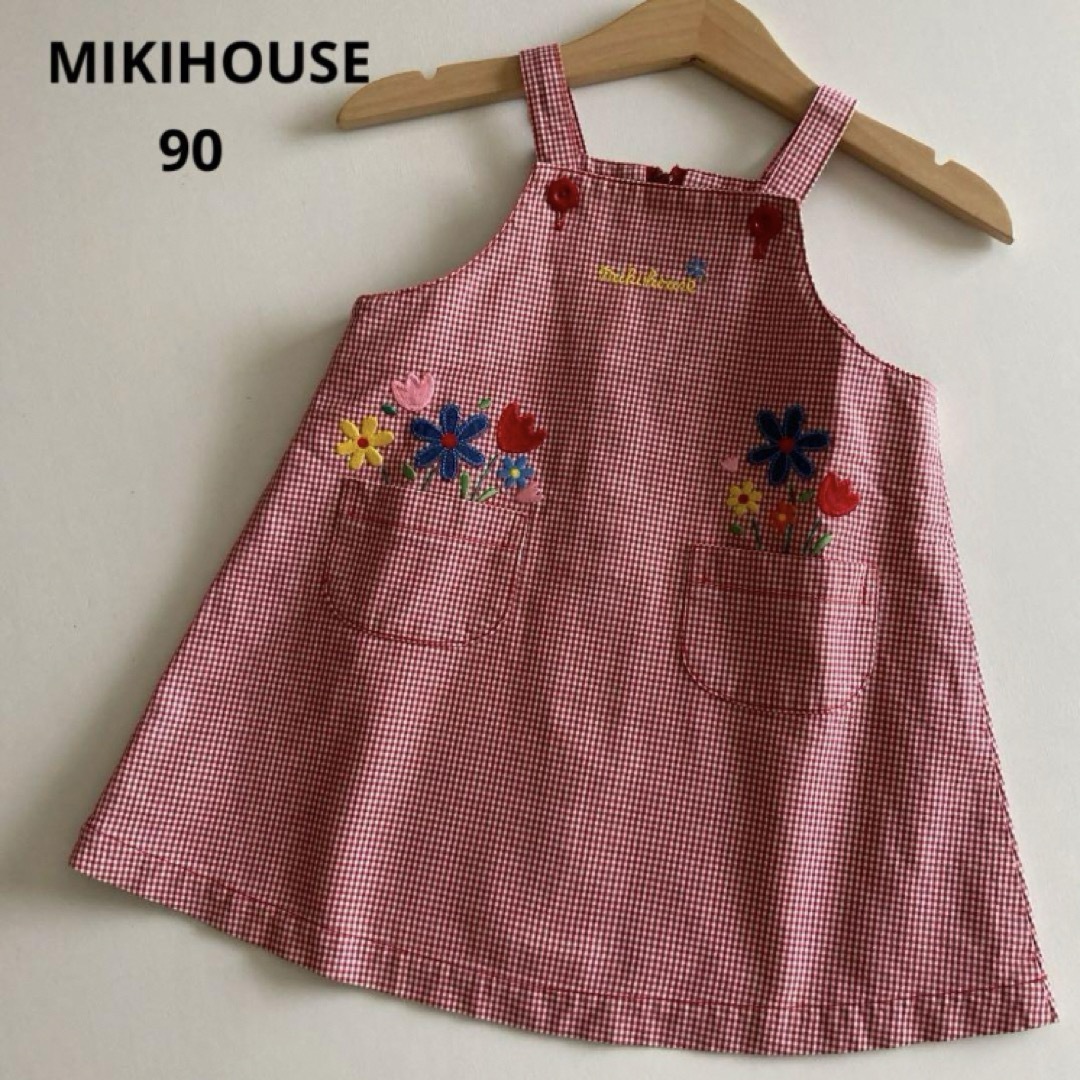 mikihouse(ミキハウス)のミキハウス　チェック　ワンピース  ジャンパースカート　お花　春　夏　ファミリア キッズ/ベビー/マタニティのキッズ服女の子用(90cm~)(ワンピース)の商品写真