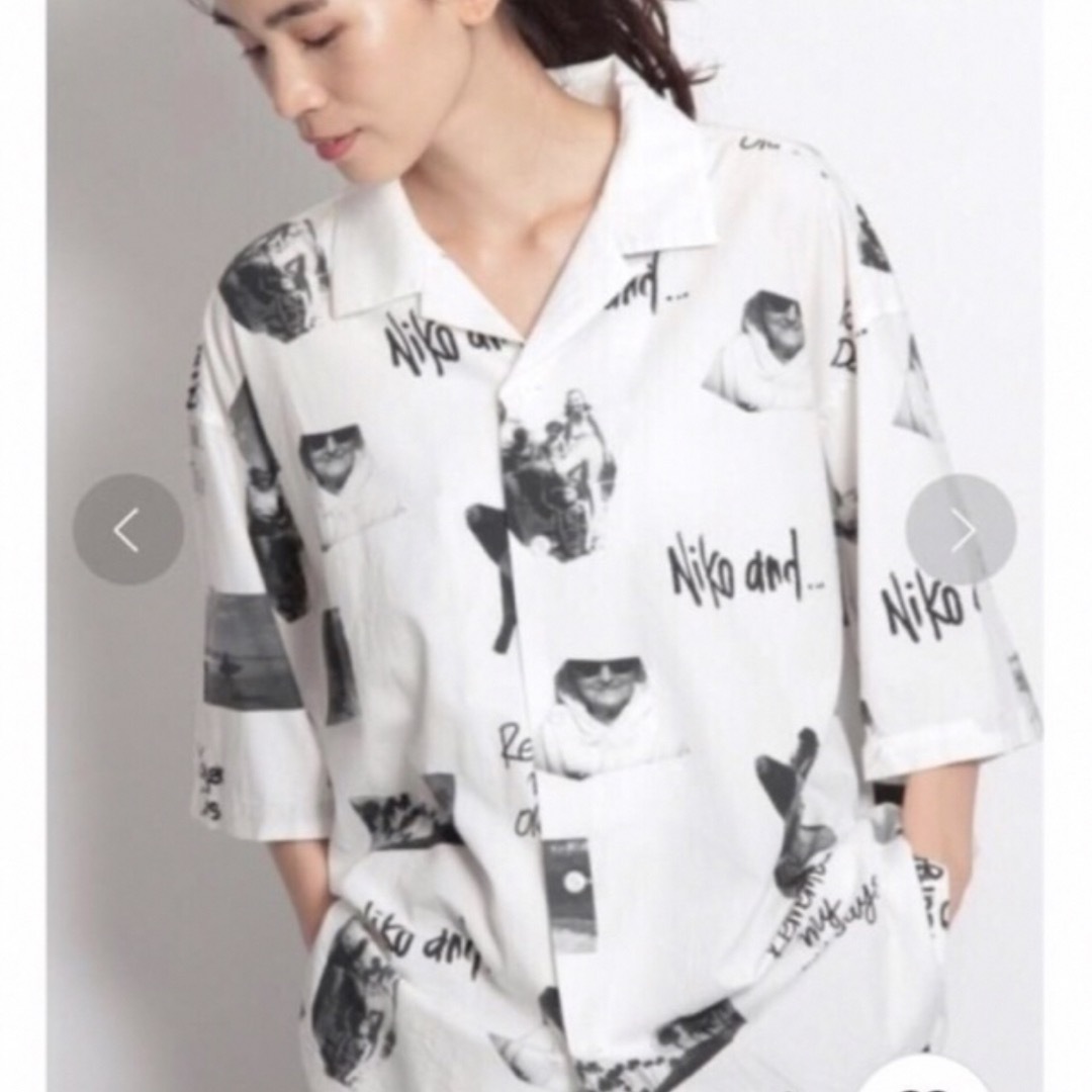 niko and...(ニコアンド)のニコアンド×NINAコラボアロハシャツ 5(XL) 白 レディースのトップス(シャツ/ブラウス(半袖/袖なし))の商品写真