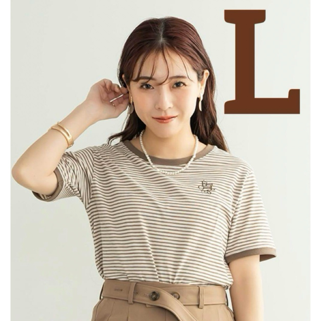 しまむら　yumi ボーダーTシャツ　L  ブラウン　キャメル　茶 メンズのトップス(Tシャツ/カットソー(半袖/袖なし))の商品写真