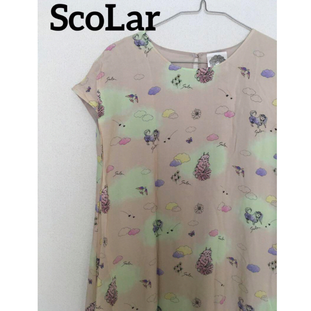 ScoLar(スカラー)のScoLar スカラー ワンピース 個性的 猫 犬 ピンク パステルカラー M レディースのワンピース(ロングワンピース/マキシワンピース)の商品写真
