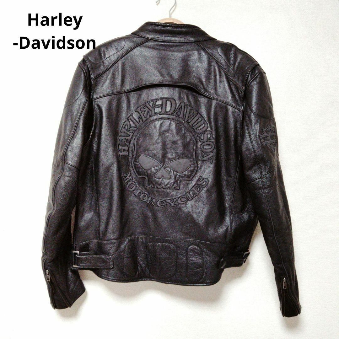 Harley Davidson(ハーレーダビッドソン)の美品　ハーレーダビッドソン　ライダースジャケット　レザー　スカル　M 黒 メンズのジャケット/アウター(レザージャケット)の商品写真