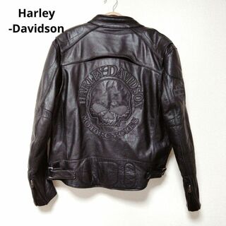 ハーレーダビッドソン(Harley Davidson)の美品　ハーレーダビッドソン　ライダースジャケット　レザー　スカル　M 黒(レザージャケット)