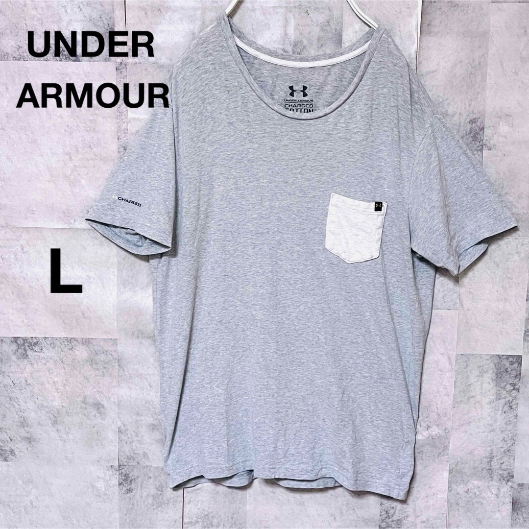 UNDER ARMOUR(アンダーアーマー)のアンダーアーマーTシャツ　胸ポケット　ポケットロゴ　L グレー メンズのトップス(Tシャツ/カットソー(半袖/袖なし))の商品写真