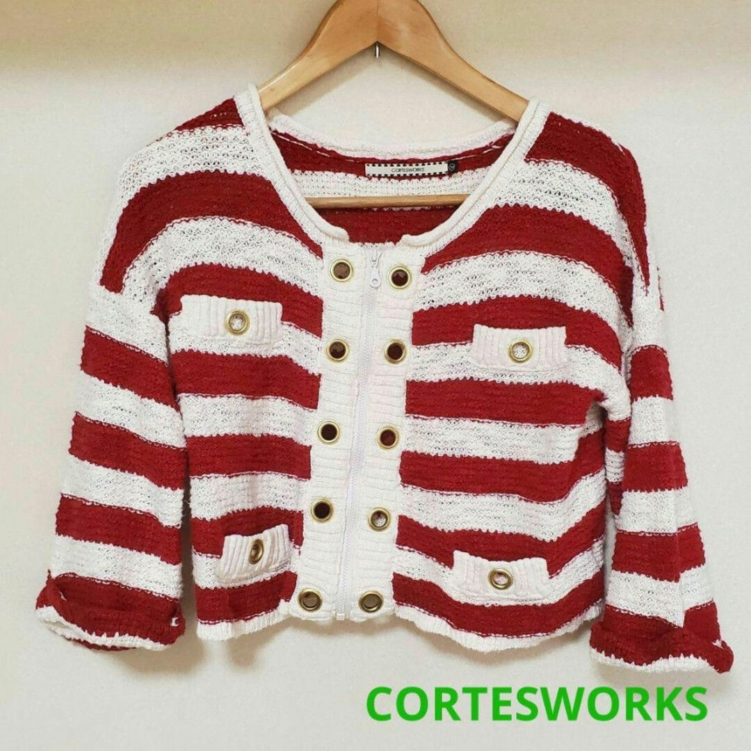 CORTES WORKS(コルテスワークス)の【CORTESWORKS】ストライプショート丈カーディガン☆ドロップショルダー レディースのトップス(カーディガン)の商品写真