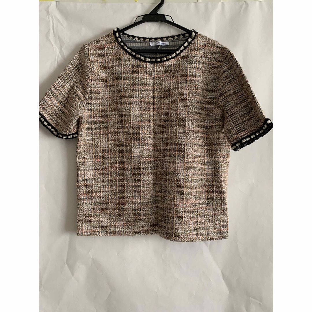 ZARA(ザラ)のZARA tシャツ　ツイード風　半袖　ピンク レディースのトップス(Tシャツ(半袖/袖なし))の商品写真