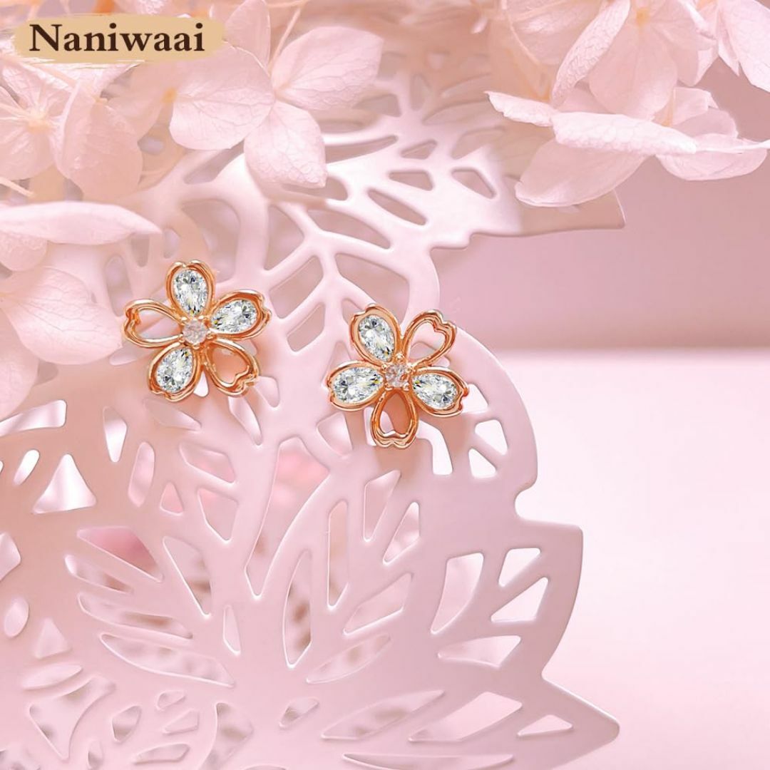 【色: rosegold-white】Naniwaai ピアス レディース 人気 レディースのアクセサリー(その他)の商品写真