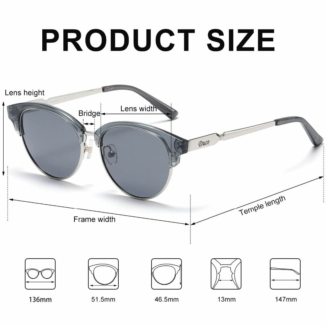 【色: グレー】[DUCO] サングラス レディース 偏光レンズ sunglas レディースのファッション小物(その他)の商品写真