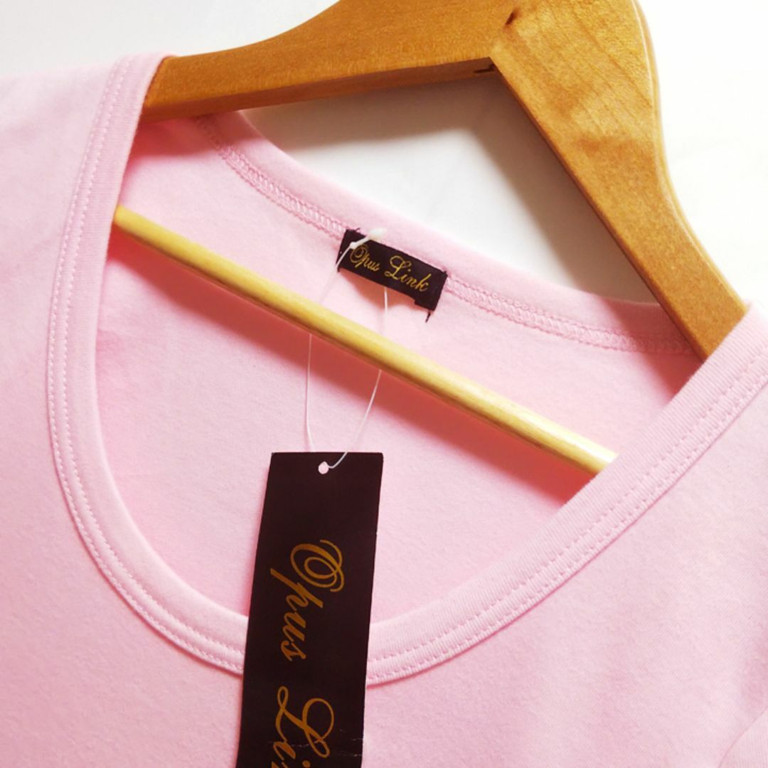 【未使用タグ付】綿100％ パフスリーブ Tシャツ カットソー ピンク レディースのトップス(カットソー(半袖/袖なし))の商品写真