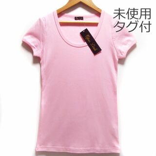 【未使用タグ付】綿100％ パフスリーブ Tシャツ カットソー ピンク(カットソー(半袖/袖なし))
