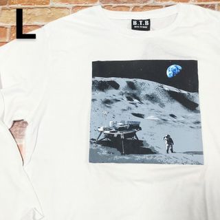 【新品】NASA ナサ Tシャツ ロンT L ホワイト 白 月 着陸 地球(Tシャツ/カットソー(七分/長袖))