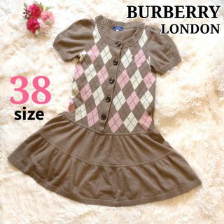 バーバリーブルーレーベル(BURBERRY BLUE LABEL)のバーバリー ブルーレーベル ニットワンピース アーガイル カシミヤ サイズ38(ひざ丈ワンピース)