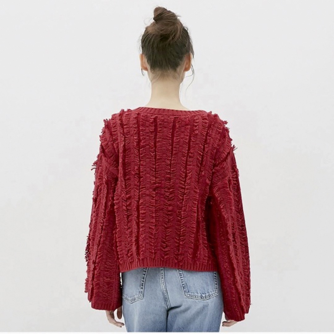 GU(ジーユー)のフリンジセーター 赤* レディースのトップス(ニット/セーター)の商品写真