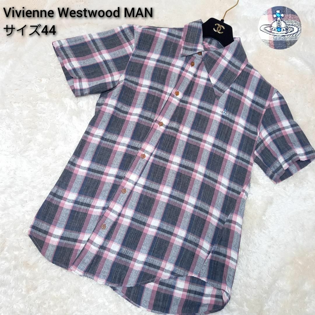 Vivienne Westwood(ヴィヴィアンウエストウッド)の【極美品】ヴィヴィアンウエストウッドマン　半袖シャツ　変形デザイン　オーブ刺繍 メンズのトップス(シャツ)の商品写真