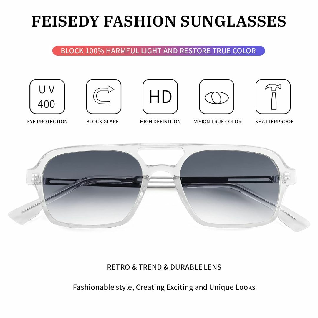 【色: 透明なフレーム·グレー】[FEISEDY] サングラス メンズ ヴィンテ レディースのファッション小物(その他)の商品写真