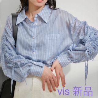 ヴィス(ViS)の【新品】Vis 袖リボンドロストシアーシャツ(シャツ/ブラウス(長袖/七分))