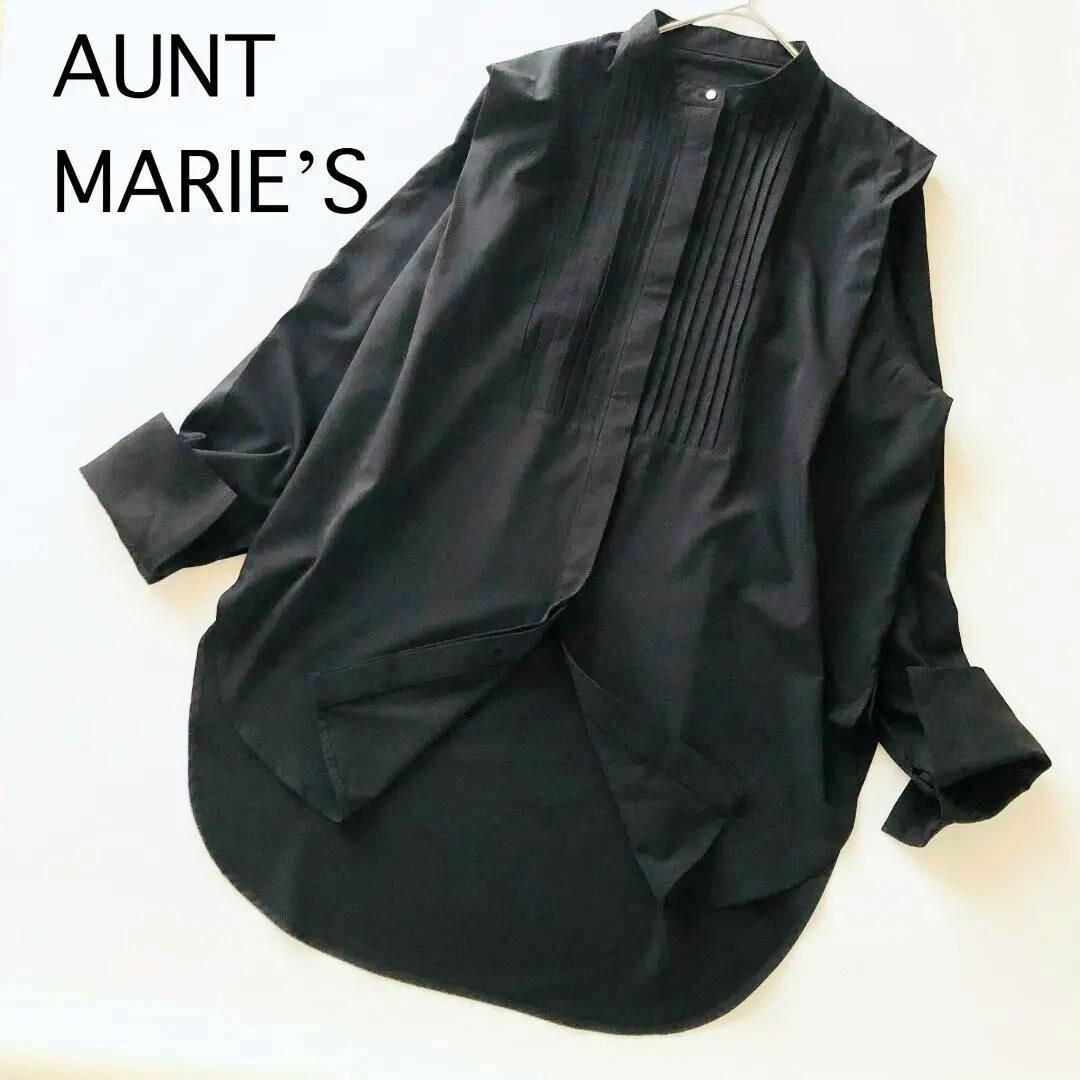 Aunt Marie's(アントマリーズ)のアントマリーズ　ショルダータック　バンドカラー長袖シャツ　黒 レディースのトップス(シャツ/ブラウス(長袖/七分))の商品写真