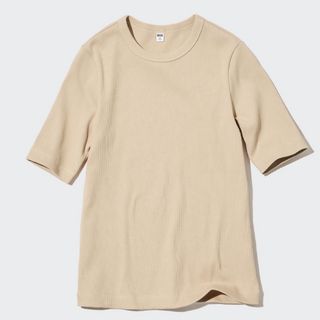 ユニクロ(UNIQLO)のユニクロ　リブクルーネックT（5分袖）(Tシャツ(半袖/袖なし))