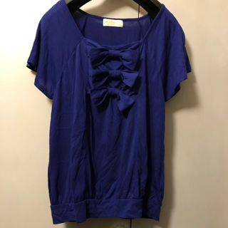 ダブルクローゼット(w closet)のロイヤルブルー リボン 細見えカットソー*(カットソー(半袖/袖なし))