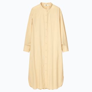 ユニクロ(UNIQLO)のUNIQLO ユニクロ コットンギャザーロングシャツワンピース Sサイズ(ロングワンピース/マキシワンピース)